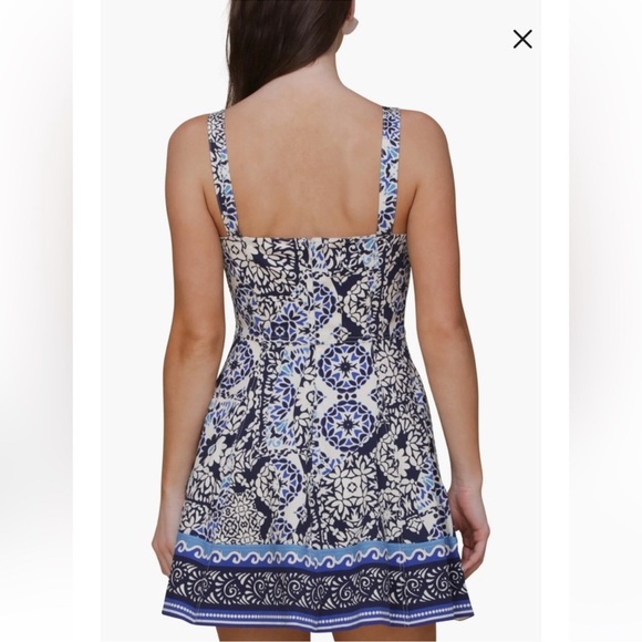 Avec Les Filles Sweetheart Neck Cotton Mini Sundress In Blue and White size 8 - Picture 3 of 10